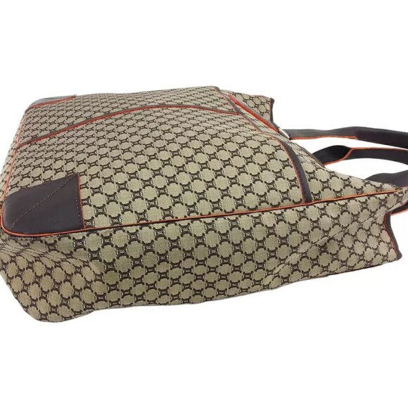 CELINE Tote Bag Macadam Beige Orange Canvas x Leather Authentic USED - Picture 4 of 7